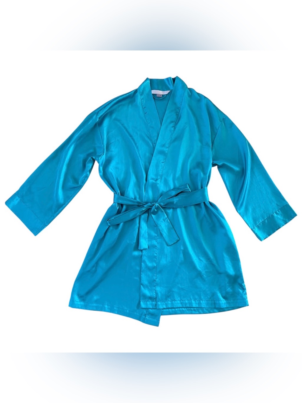 Victoria’s Secret Satin Robe One Size Blue Teal Tie Waist Lounge Sleepwear Kimon
